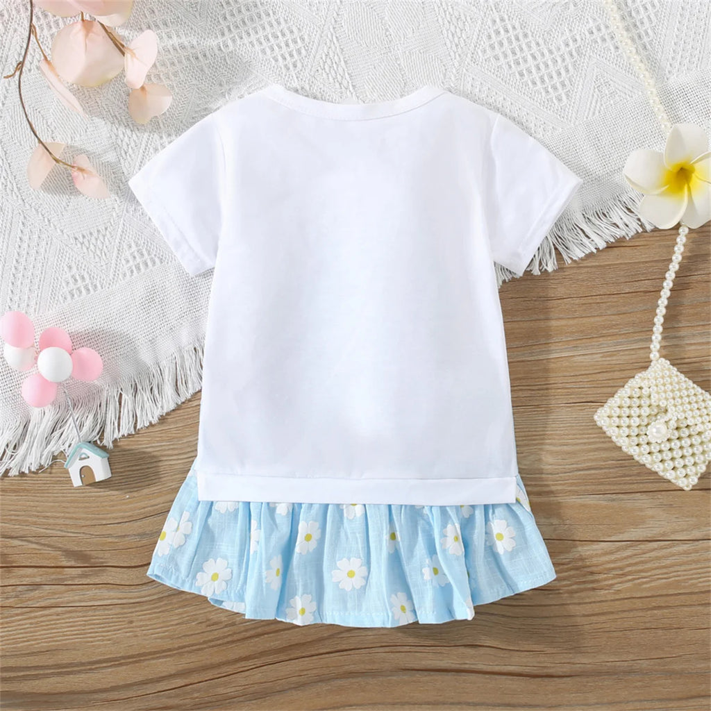 Flower Cat Print Infant Dress Summer New Girls' Baby Short Sleeve Dress Cute Girl Children'S Clothing