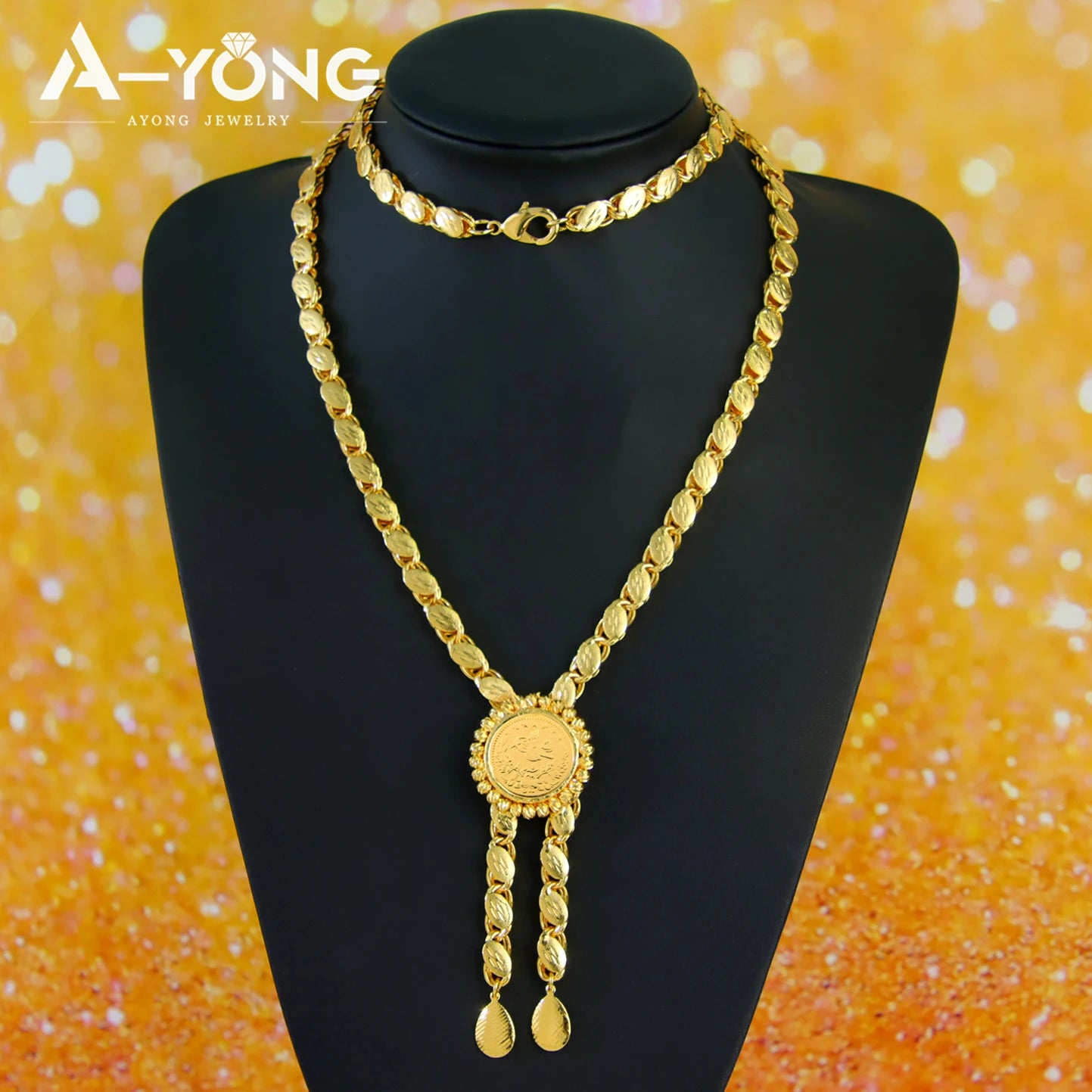 Delicate Algeria Wedding Long Necklace 21k Gold Plated Turkish Coins Charm Chokers Arabic Islamic Women Bridal Vintage Jewelry