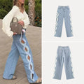 Women's Fashion High Waist Straight Leg Jeans Hollow out Design Summer 2026 Denim Pants Trendy Ladies Premium Standard Fit
