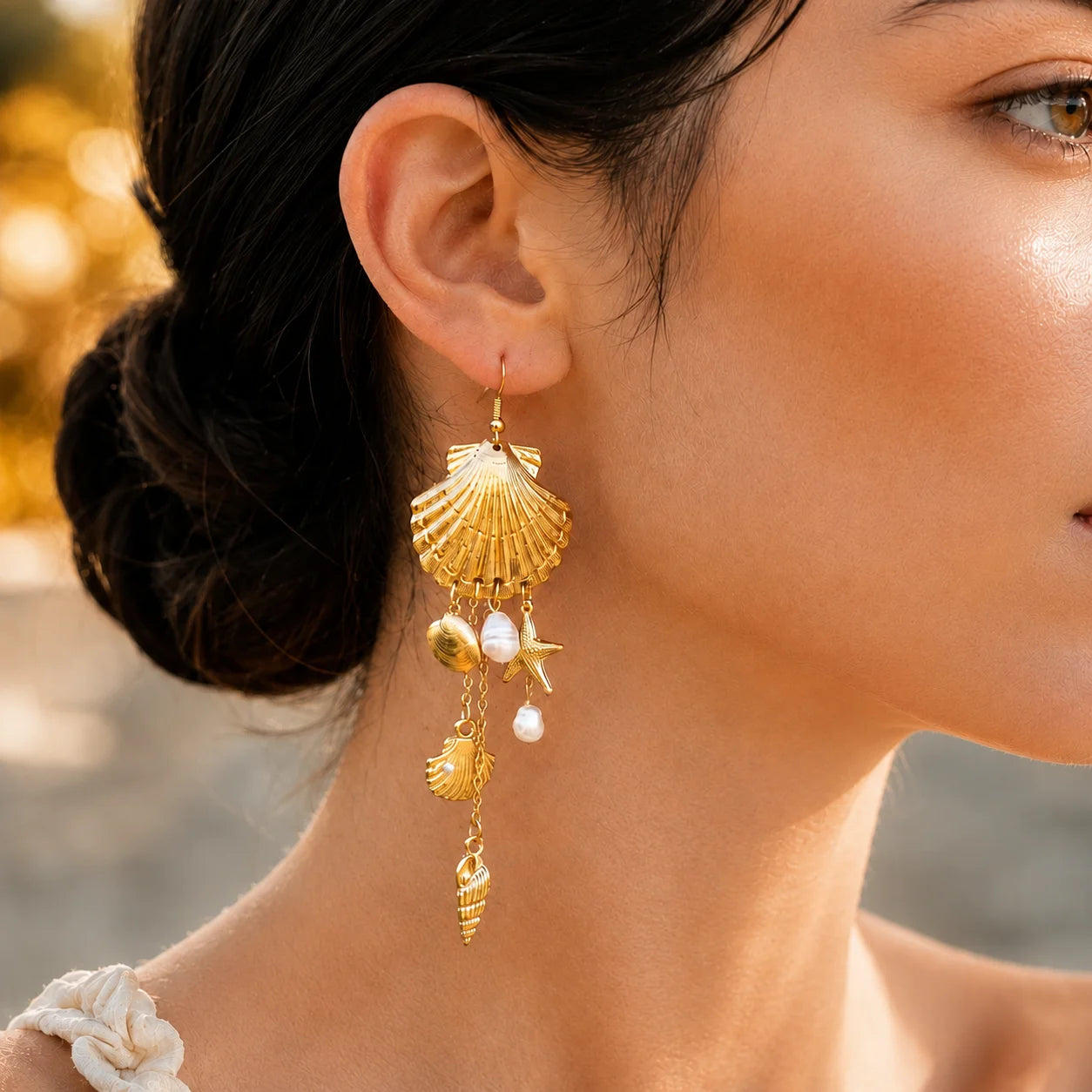 Mermaidcore Large Statement Earrings for Women Gold Color Shell Imitation Pearl Tassel Drop Boho Festival Beach Summer Jewelry Rumanglobalcraft