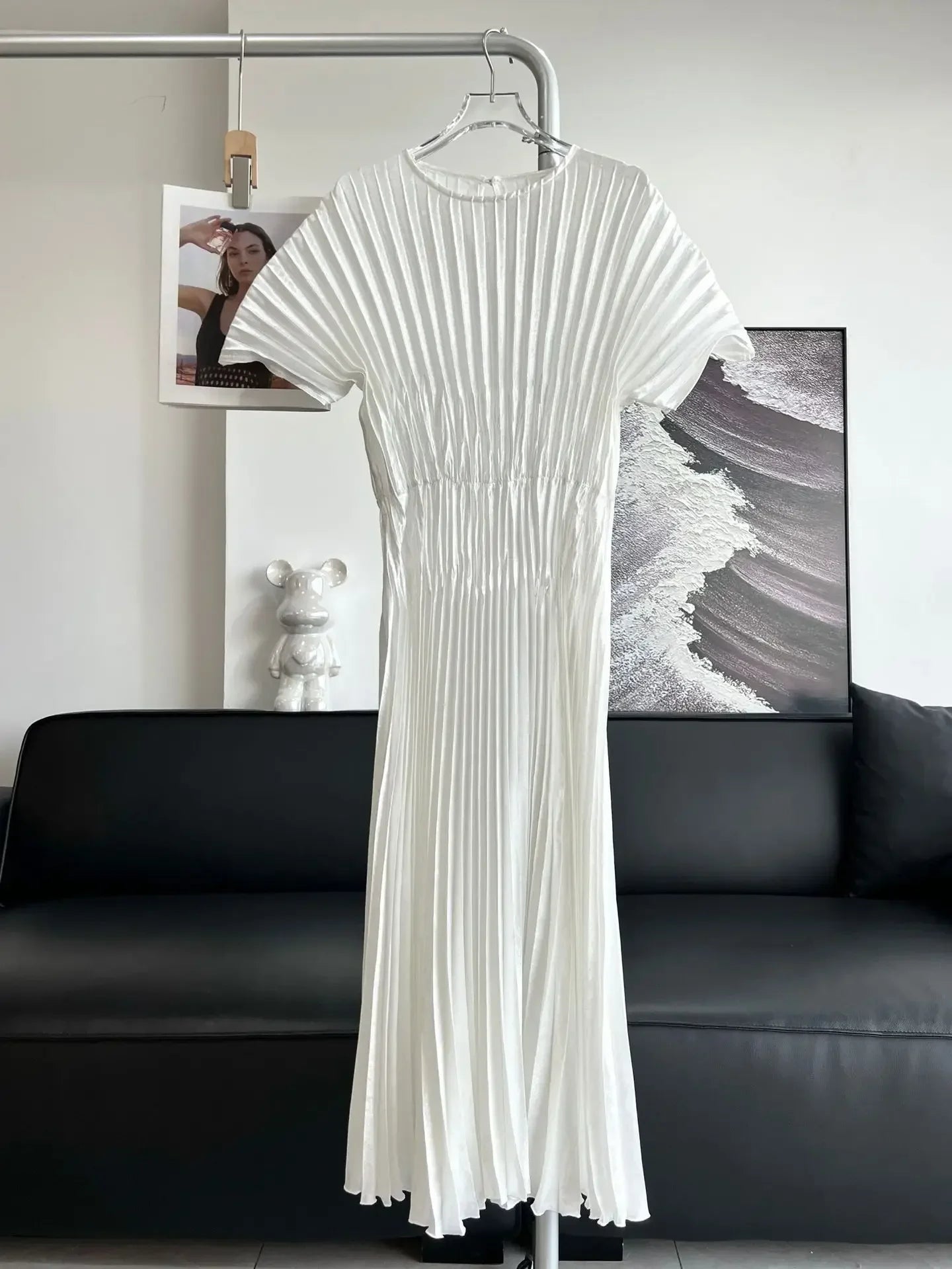 Miyake Pleated Butterfly Sleeves Solid Color Elegant Slim Dress Women's Print Long Dress Beautiful Long Dresses 2024 Summer New