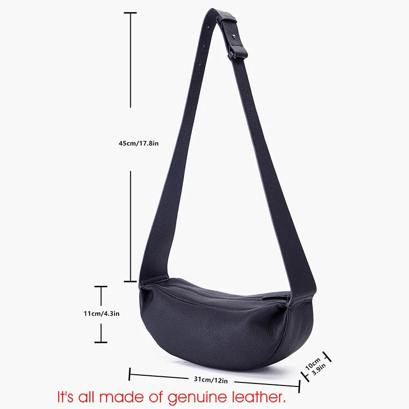 Donna-in Genuine Leather Shoulder Cross-body Bag Women Men Classic Casual Black Hobos Chest Bag Comfortable Wide Shoulder Strap