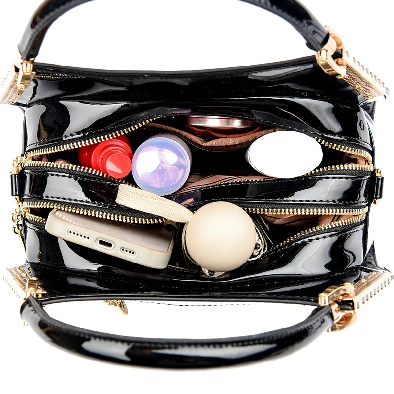 High Quality Patent Leather Three Layers Women Shoulder Bags Luxury Designer Messenger Casual Tote Bag Large Capacity Hand bags Rumanglobalcraft