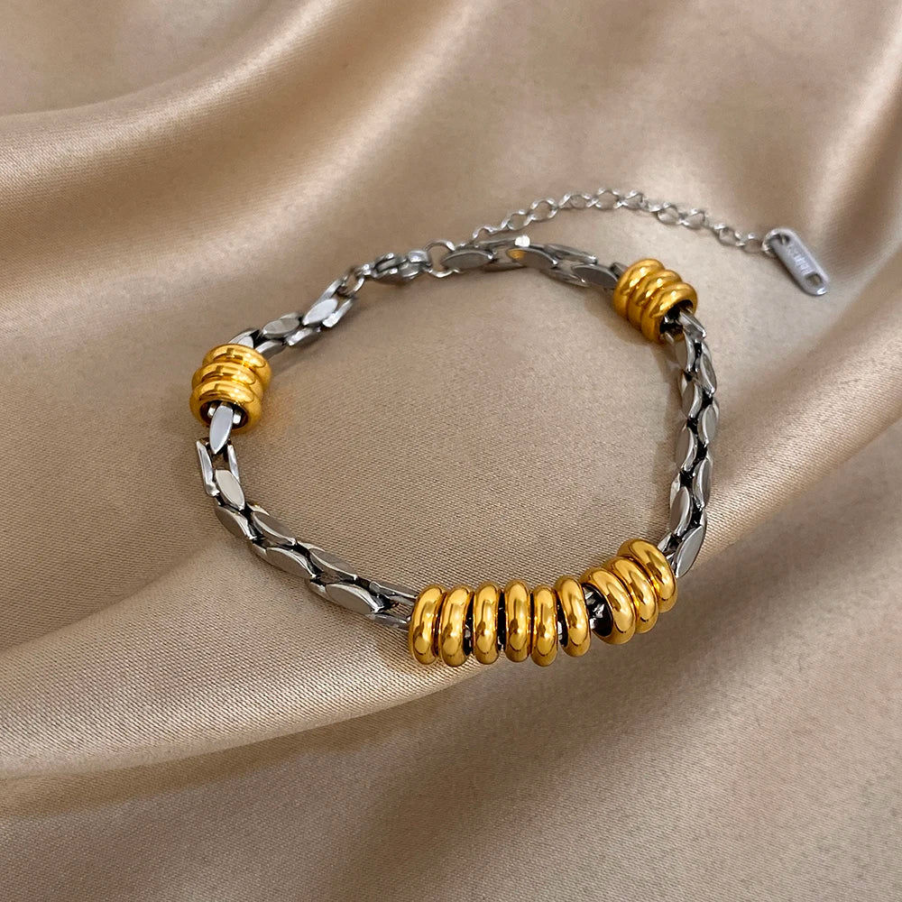 Greatera Light Luxury Twisted Steel Ball Gold Chain Bracelet Charm Two Tone Waterproof Unique Artistic Popular Men Women Bangle