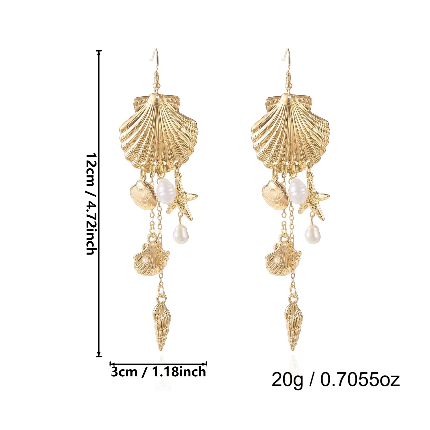 Mermaidcore Large Statement Earrings for Women Gold Color Shell Imitation Pearl Tassel Drop Boho Festival Beach Summer Jewelry Rumanglobalcraft