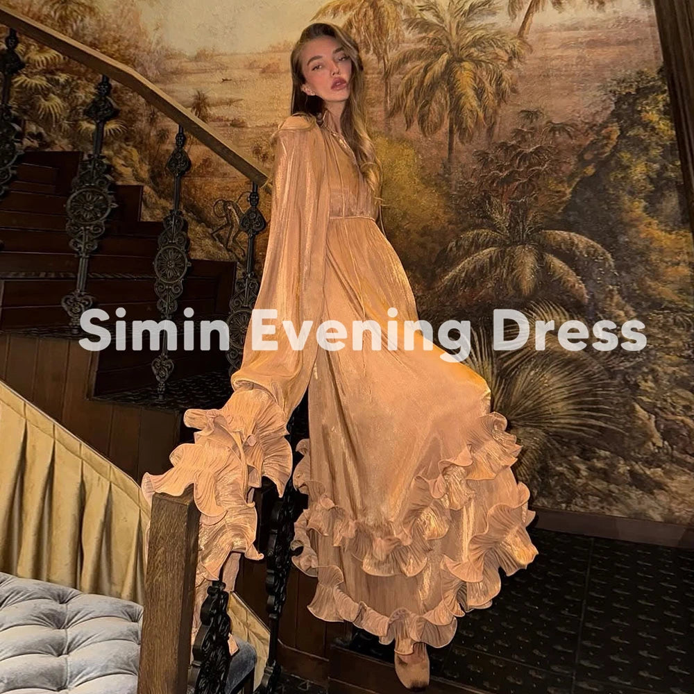 Simin Customized Women's V-neck Ruffles A Line Evening Dresses Sleeveless With Shawl Ankle-Length Elegant Party Dresses 2026.