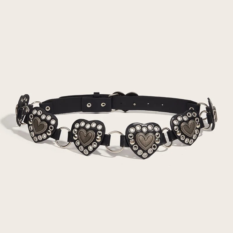 Fashionable Creative Women's Harajuku Heart-Shaped Heart Buckle Y2K Belt Female Black Pu Strap Designer Luxury Jeans Waistband.