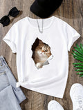 Cartoon Cats Print T-shirt Cute Crew Neck Short Sleeve Summer T-shirt Women's Clothing Vintage Personality Graphic T Shirts Y2K .