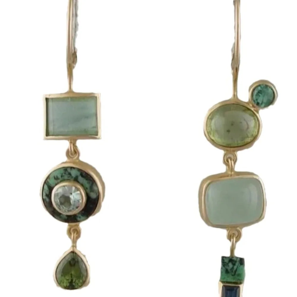 Dissymmetry Vintage Green Color Earrings New Geometric Green Asymmetrical Ear Hanging Personality Fashion Jewelry Women Rumanglobalcraft