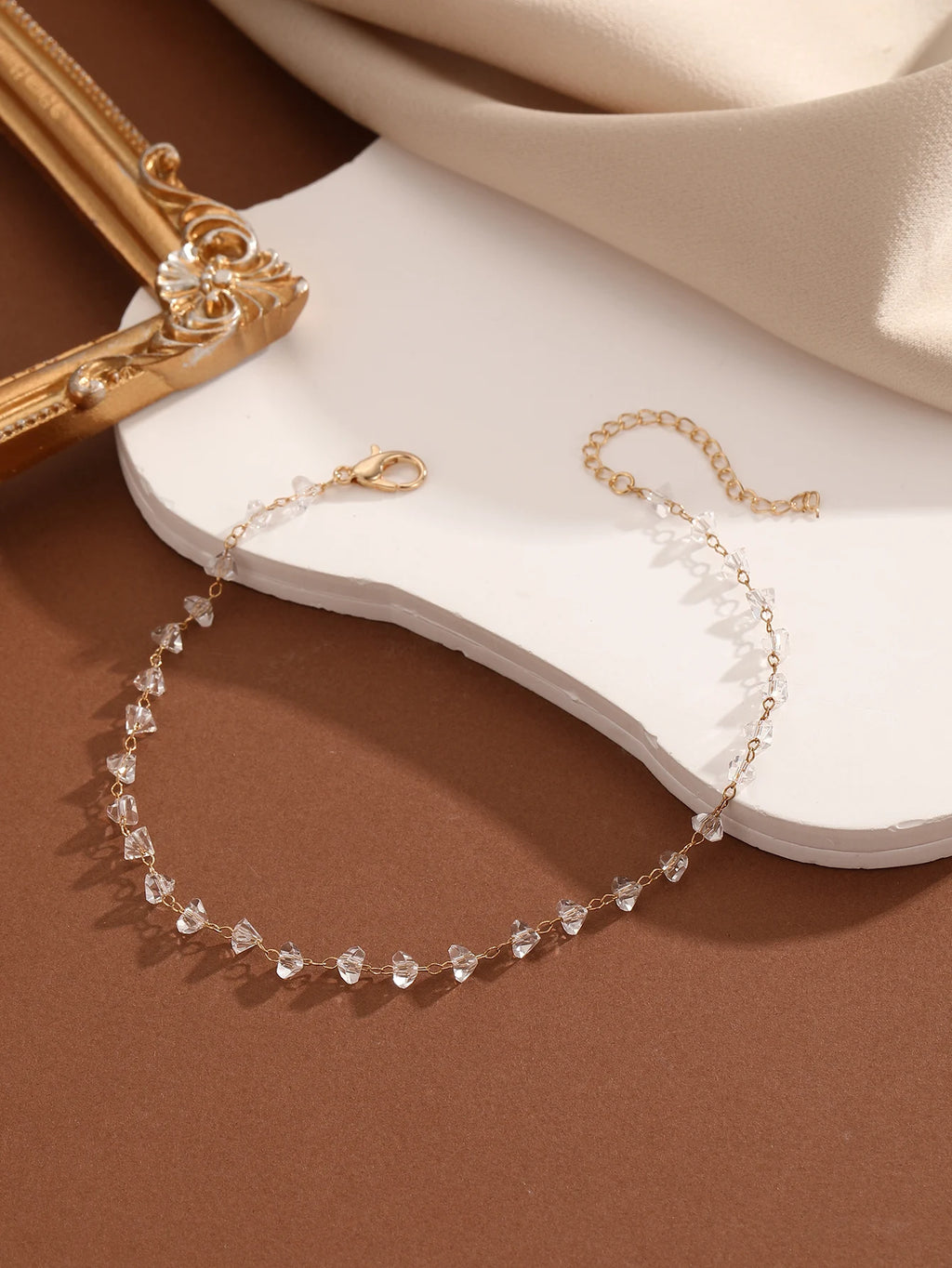 QIAMNI Summer Bohemia Crystal Cubic Zirconia Anklet For Women Girls Ankle Bracelet Leg Chain Beach Party Travel Foot Jewelry
