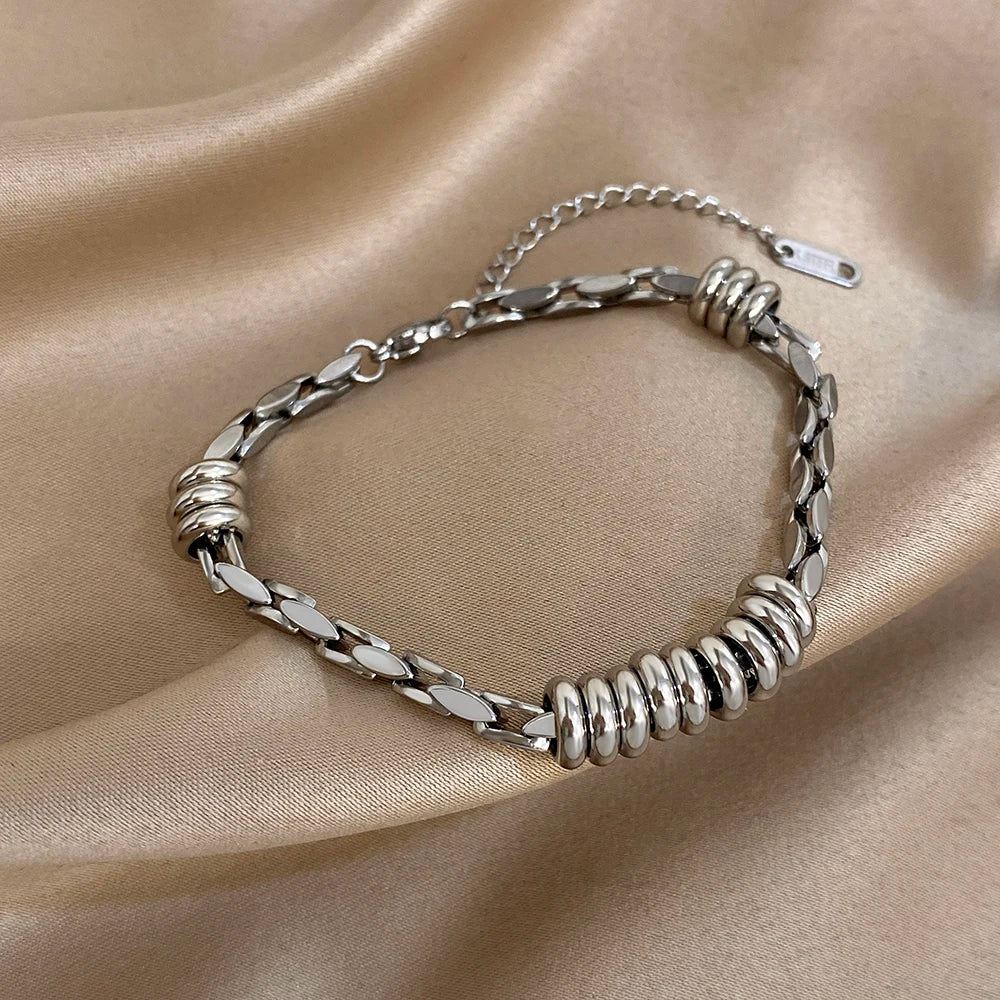 Greatera Light Luxury Twisted Steel Ball Gold Chain Bracelet Charm Two Tone Waterproof Unique Artistic Popular Men Women Bangle