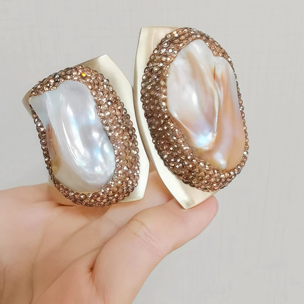 Natural Freshwater Pearl Cuff Bracelet for Women Personalized Irregular Baroque Pearl Bangle Birthday Party Exquisite Jewelry Rumanglobalcraft