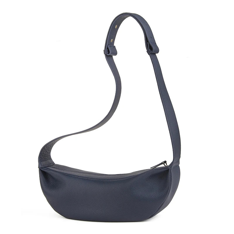 Donna-in Genuine Leather Shoulder Cross-body Bag Women Men Classic Casual Black Hobos Chest Bag Comfortable Wide Shoulder Strap