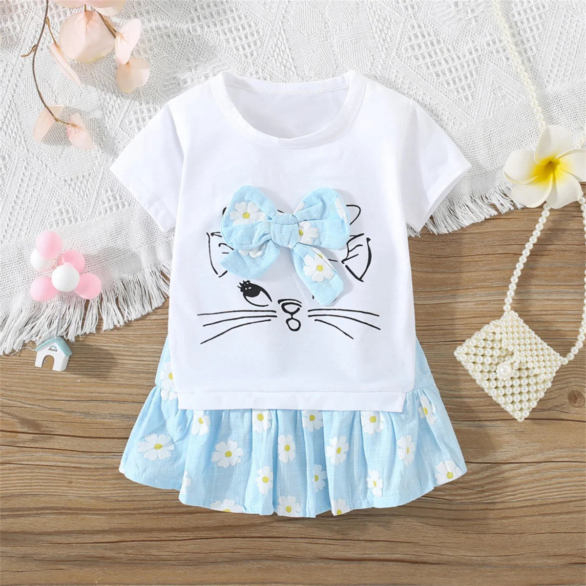 Flower Cat Print Infant Dress Summer New Girls' Baby Short Sleeve Dress Cute Girl Children'S Clothing Rumanglobalcraft