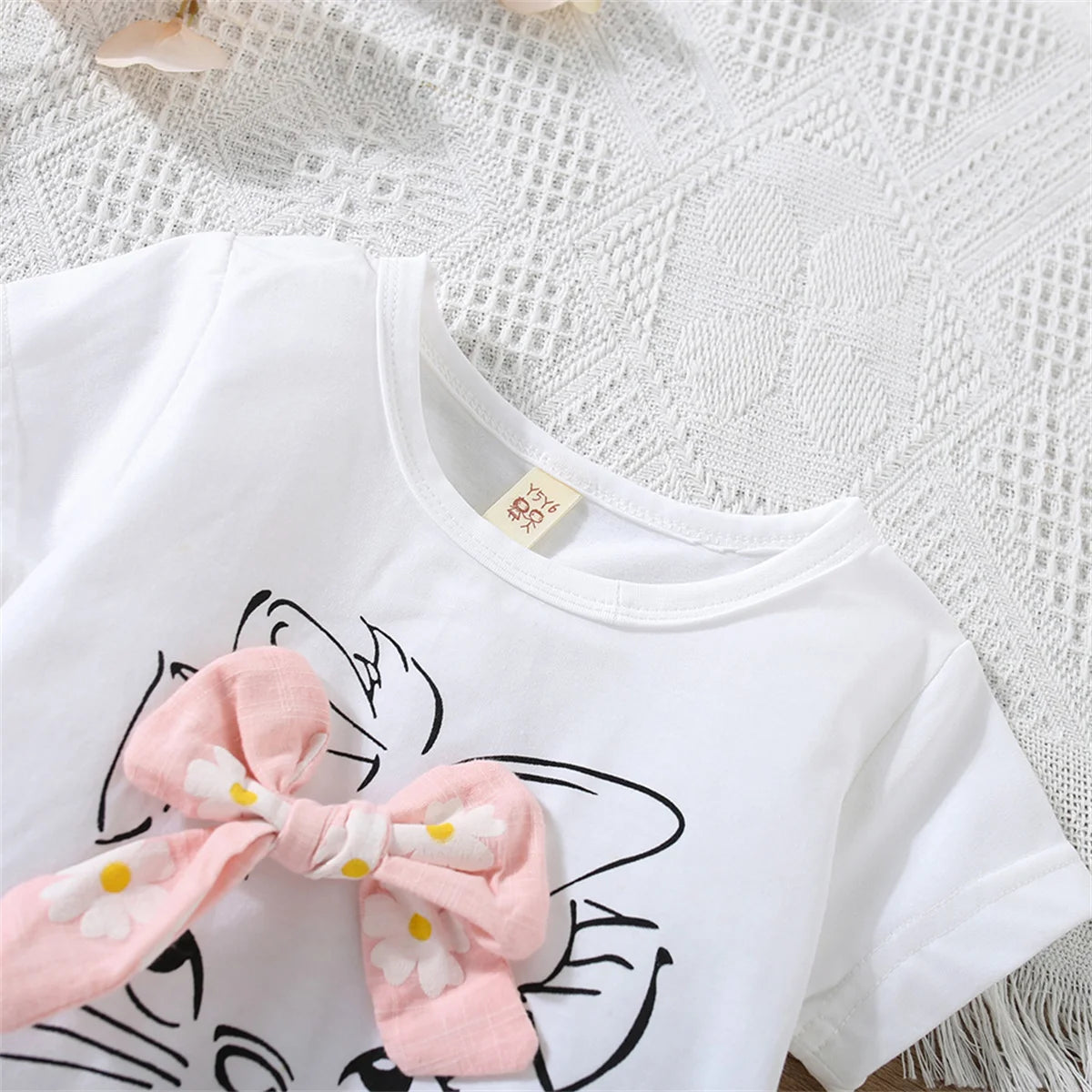 Flower Cat Print Infant Dress Summer New Girls' Baby Short Sleeve Dress Cute Girl Children'S Clothing