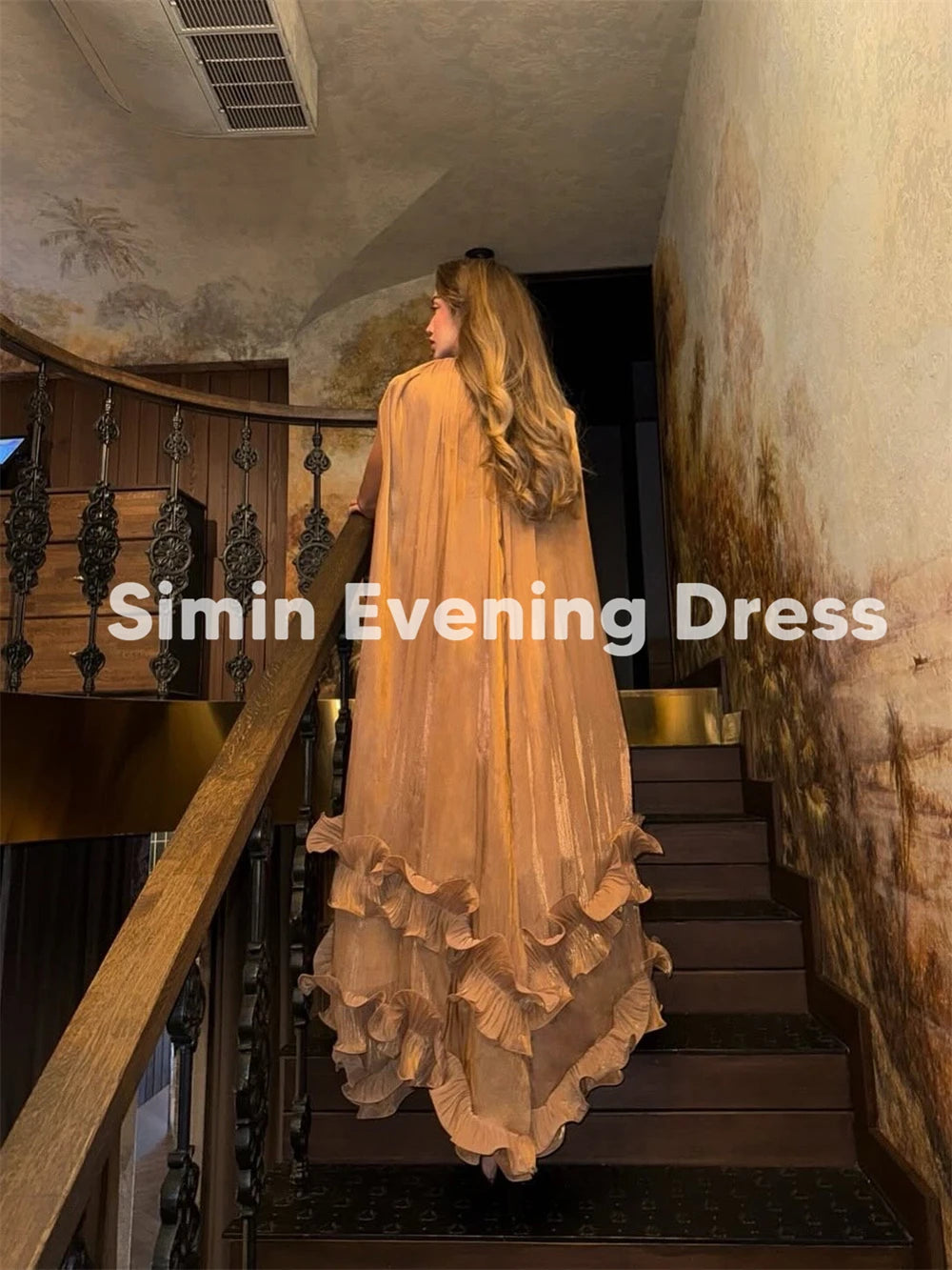 Simin Customized Women's V-neck Ruffles A Line Evening Dresses Sleeveless With Shawl Ankle-Length Elegant Party Dresses 2026.