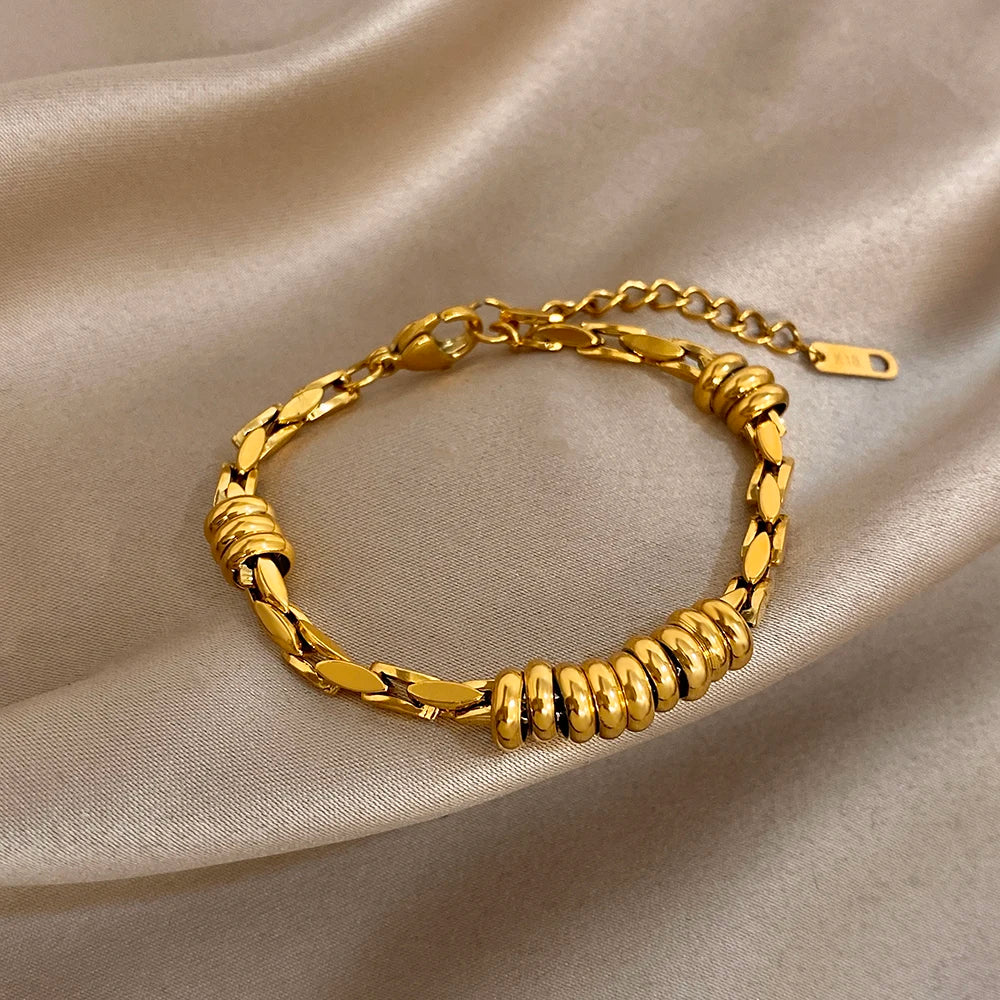 Greatera Light Luxury Twisted Steel Ball Gold Chain Bracelet Charm Two Tone Waterproof Unique Artistic Popular Men Women Bangle