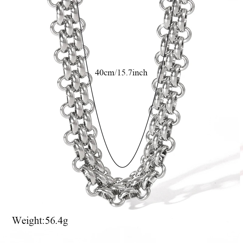 EILIECK 316L Stainless Steel Silver Color Cuban Chain Statement Necklace Bracelet Set Charm Fashion Women Waterproof Jewelry Set (Copy)