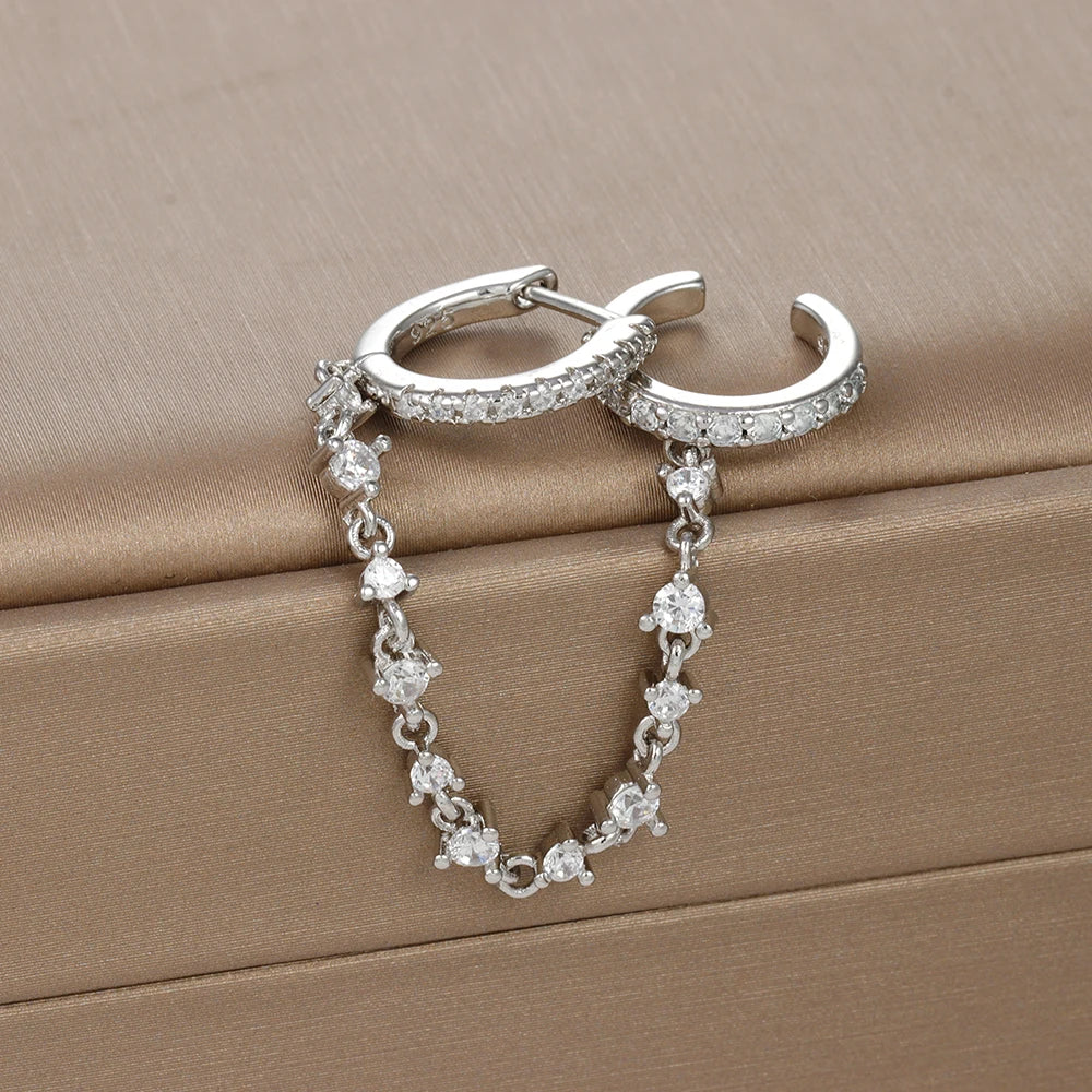 Europe and America CZ Crystal Chain Drop Earrings Stainless Steel Pendant Ear Buckle Fashion Jewelry For Women Birthday Gifts