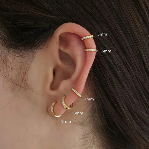 1Pair Stainless Steel Huggie Minimal Hoop Earrings Little Crystal Zirconia Thin Helix Tragus Cartilage Earrings Piercing Jewelry Yuedane Official Store