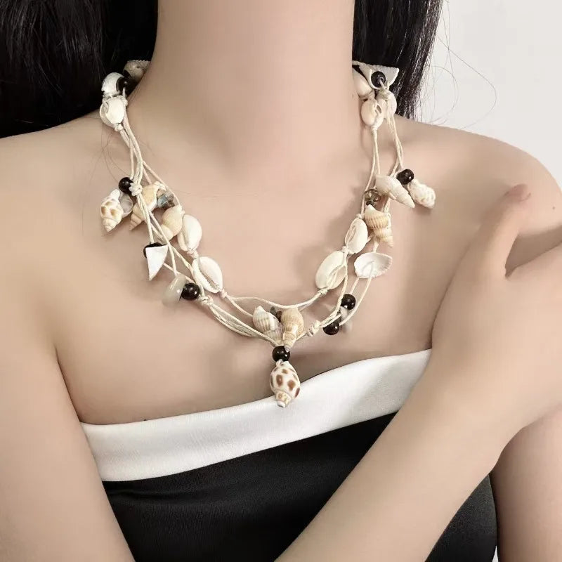 Draweye Shell Necklaces for Women Beach Style Vintage Multilayered Boho Jewelry Fashion Elegant Versatile Collares Para Mujer