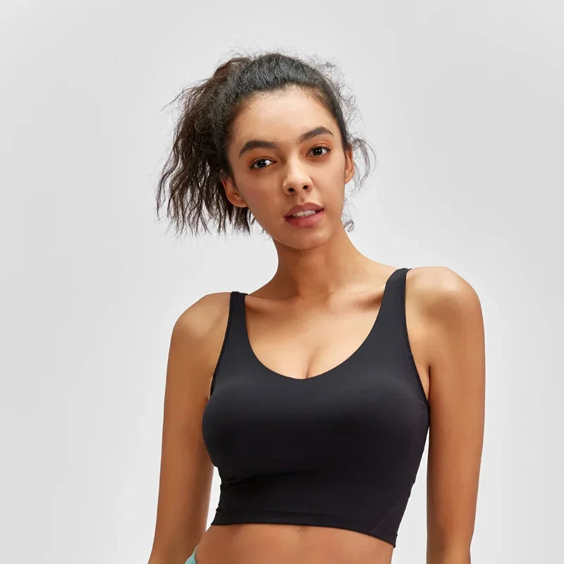 Nepoagym PASSION Tank Top with Shelf Built In Bra Crop Top with Removable Padding Longline Sports Bra for Yoga Gym