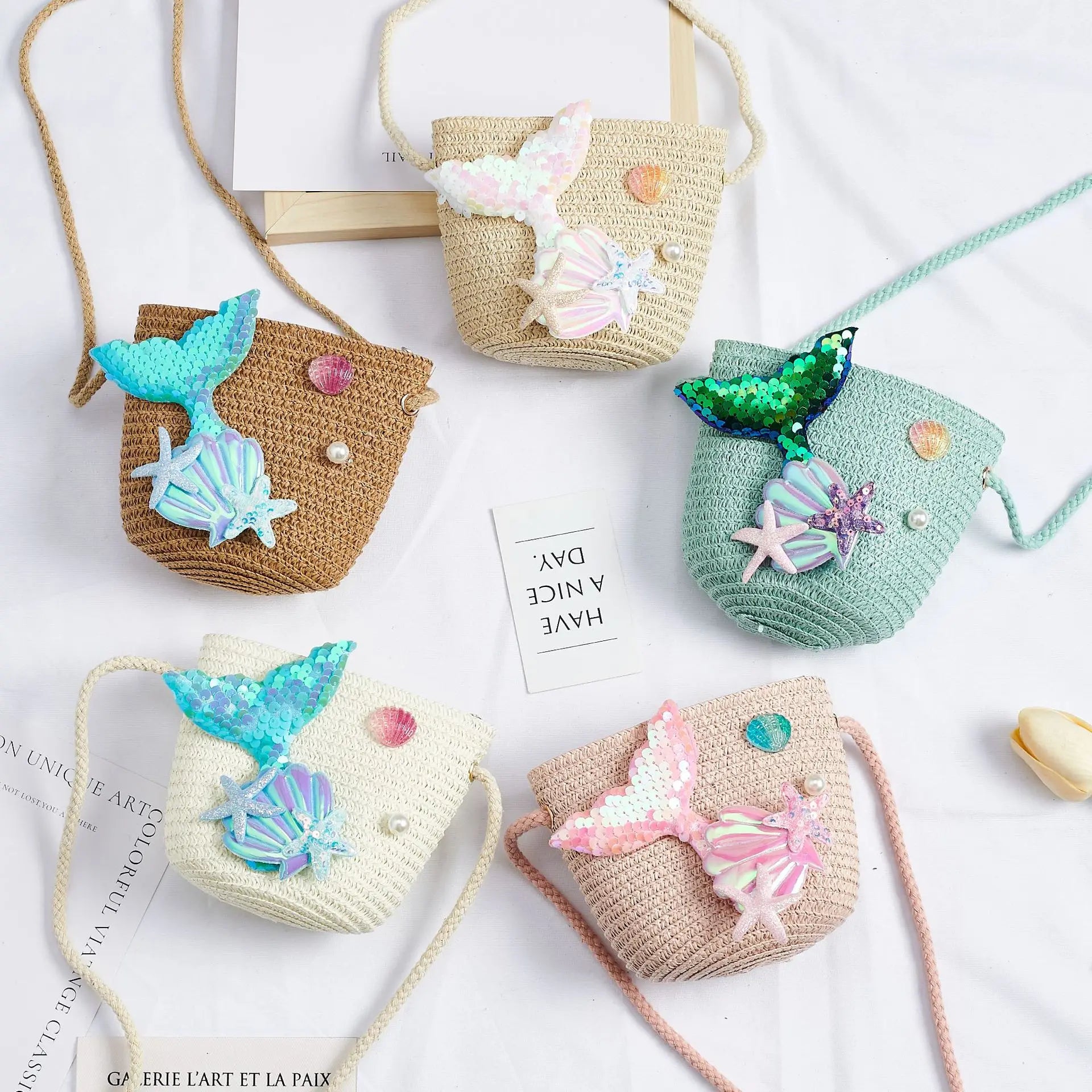 Cartoon Ocean Summer Children's Shoulder Bag Beach Straw Baby Kids Small Crossbody Bags Girls Princess Change Purse Handbags