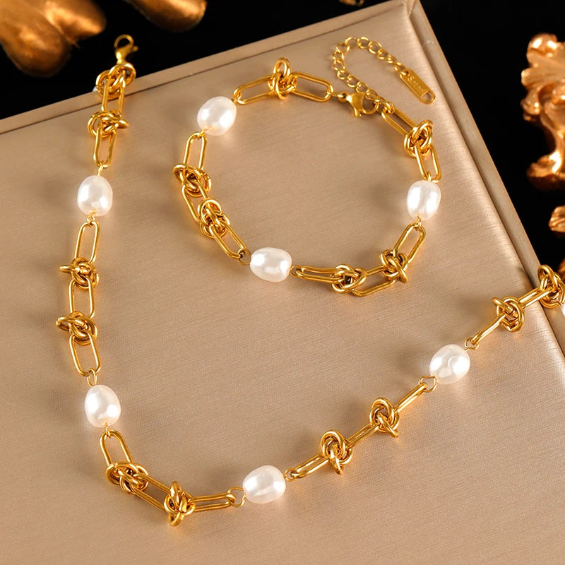 EILIECK 316L Stainless Steel Metal Colored Zircon Chain Necklace Bracelet Set For Women Fashion Statement Waterproof Jewelry (Copy)