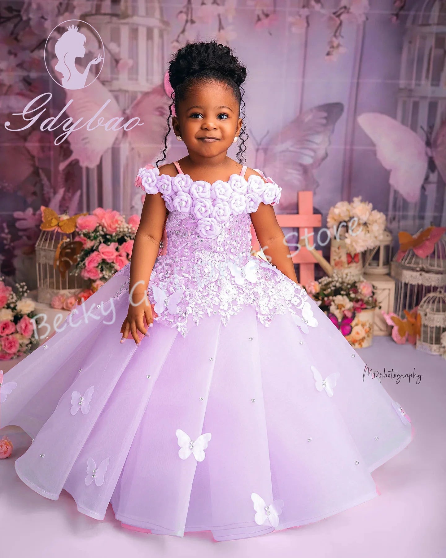 Customized Pink Flower Girl Dresses For Wedding Appliques Butterflies Pearls Cute Kids Birthday Party First Communion Gown.