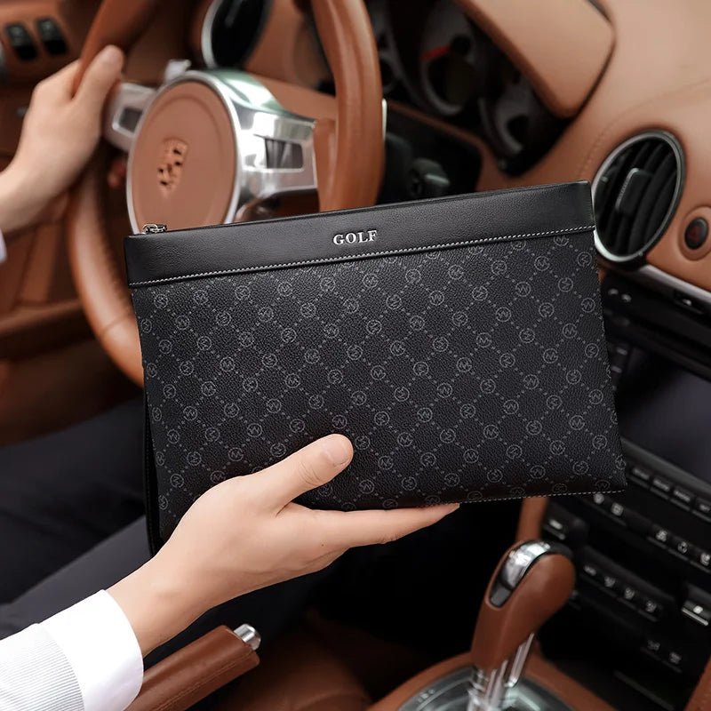 GOLF Men's Handbag Large Capacity Business Men's Bag Business Casual Soft Leather Portable Envelope Bag Mobile phone bag
