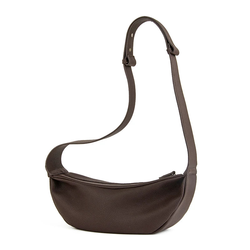 Donna-in Genuine Leather Shoulder Cross-body Bag Women Men Classic Casual Black Hobos Chest Bag Comfortable Wide Shoulder Strap