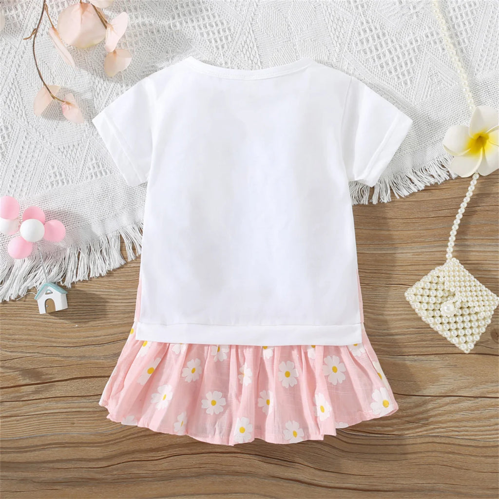 Flower Cat Print Infant Dress Summer New Girls' Baby Short Sleeve Dress Cute Girl Children'S Clothing