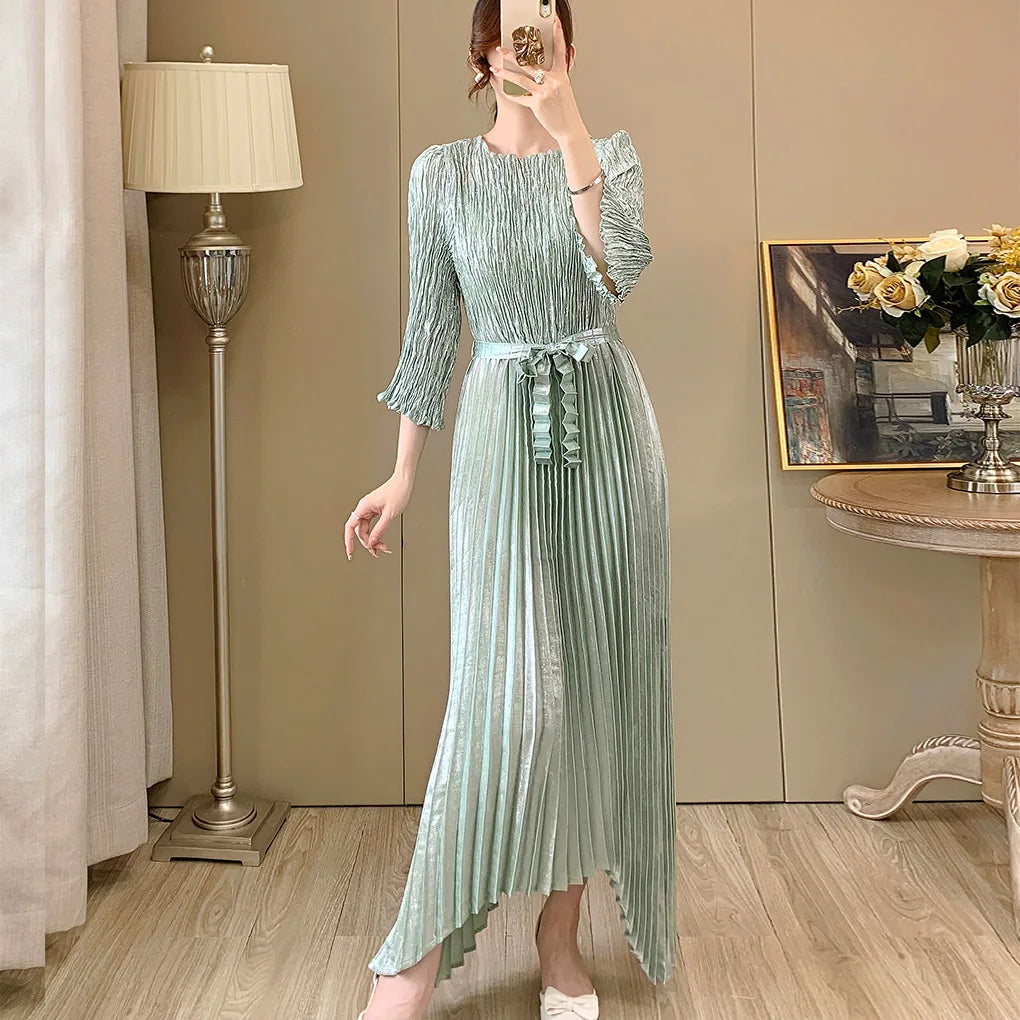 High Quality Workmanship, Versatile Women's Clothing, Irregular Lace Up Temperament, Elegant Long Dress Miyake Robe