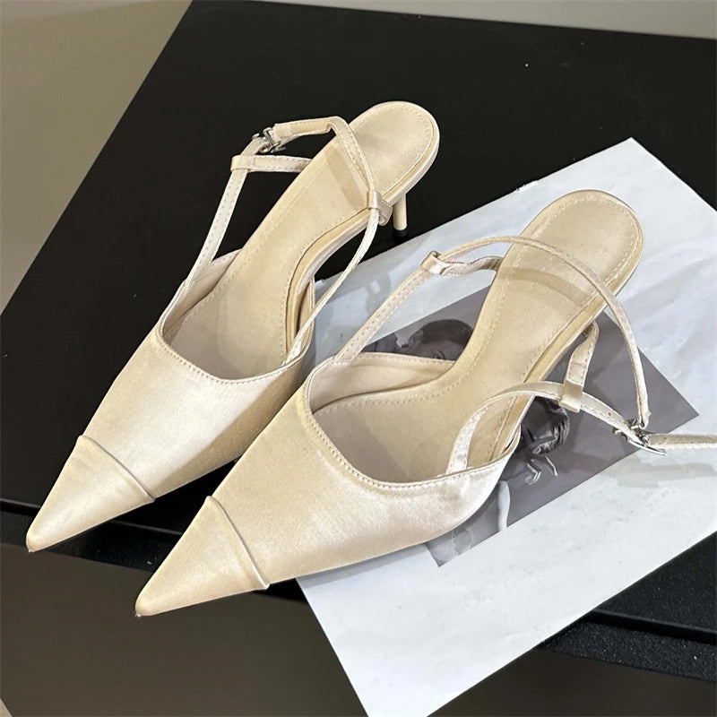 Eilyken Spring Buckle Strap Women Pumps Sandals Fashion Shallow Thin Heels Pointed Toe Slingback Mules Tacones Mujer