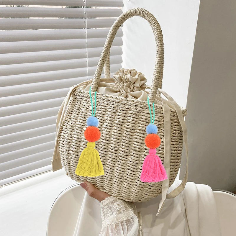 Women Summer Straw Rattan Woven Handbags Small Clutch Retro Ladies Basket Beach Bag Vacation Travel Shopping Totes Purse Bolsos