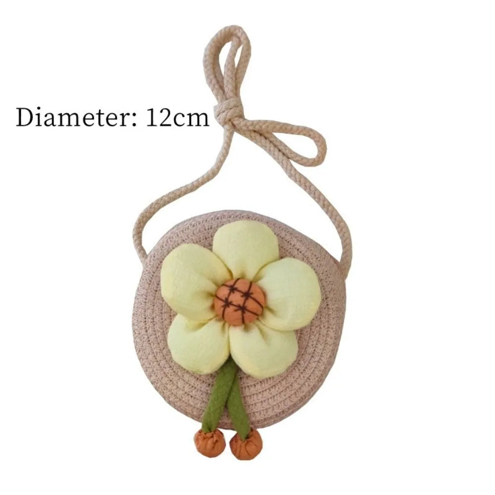 Mini Handmade Straw Crossbody Bags Summer Shoulder Messenger Handbag Baby Lovely Flower Kids Keys Coin Purse Bags for Children