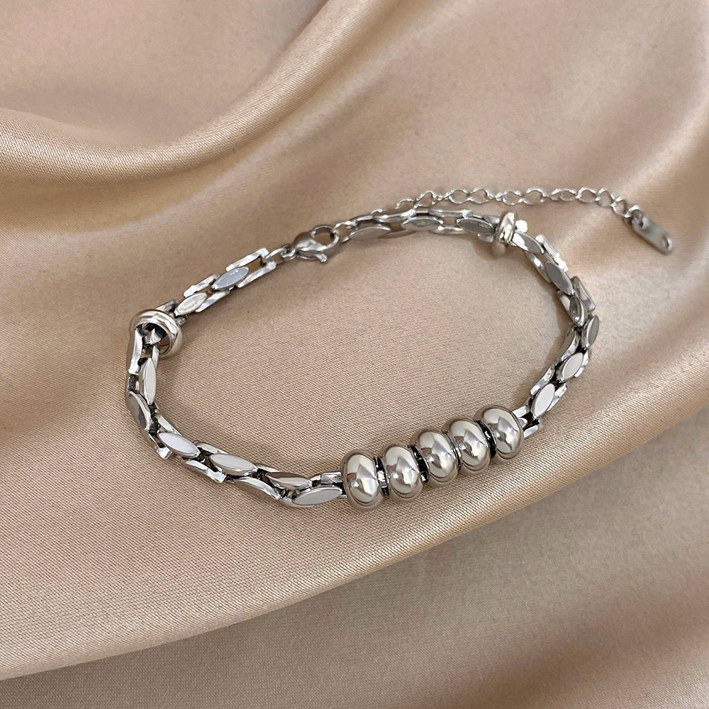 Greatera Light Luxury Twisted Steel Ball Gold Chain Bracelet Charm Two Tone Waterproof Unique Artistic Popular Men Women Bangle