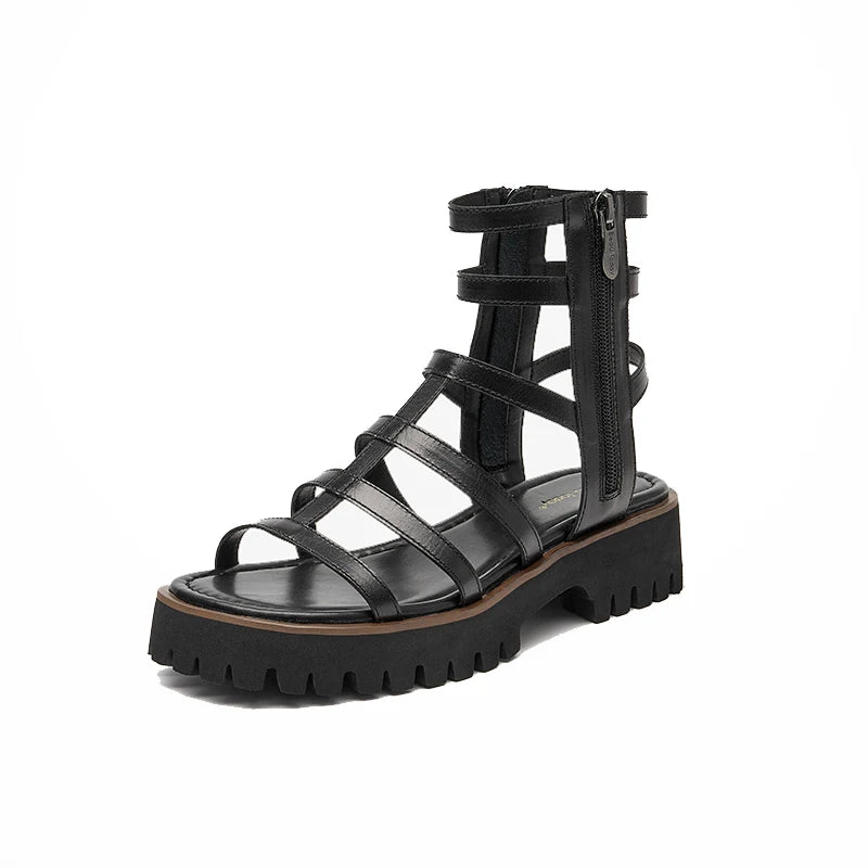 BeauToday Gladiator Sandals Women Genuine Leather Round Toe Ankle Metal Buckle Platform Summer Ladies Shoes Handmade 38215