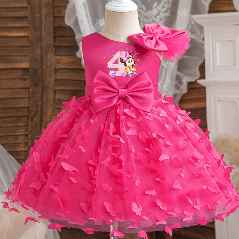 Girl Birthday Princess Dress Kid Clothes Mickey Minnie Mouse Party Outfits Evening Party Tulle Dress Wedding Wear Bowknot Dress