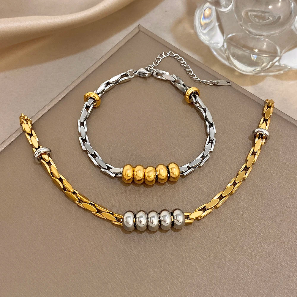 Greatera Light Luxury Twisted Steel Ball Gold Chain Bracelet Charm Two Tone Waterproof Unique Artistic Popular Men Women Bangle