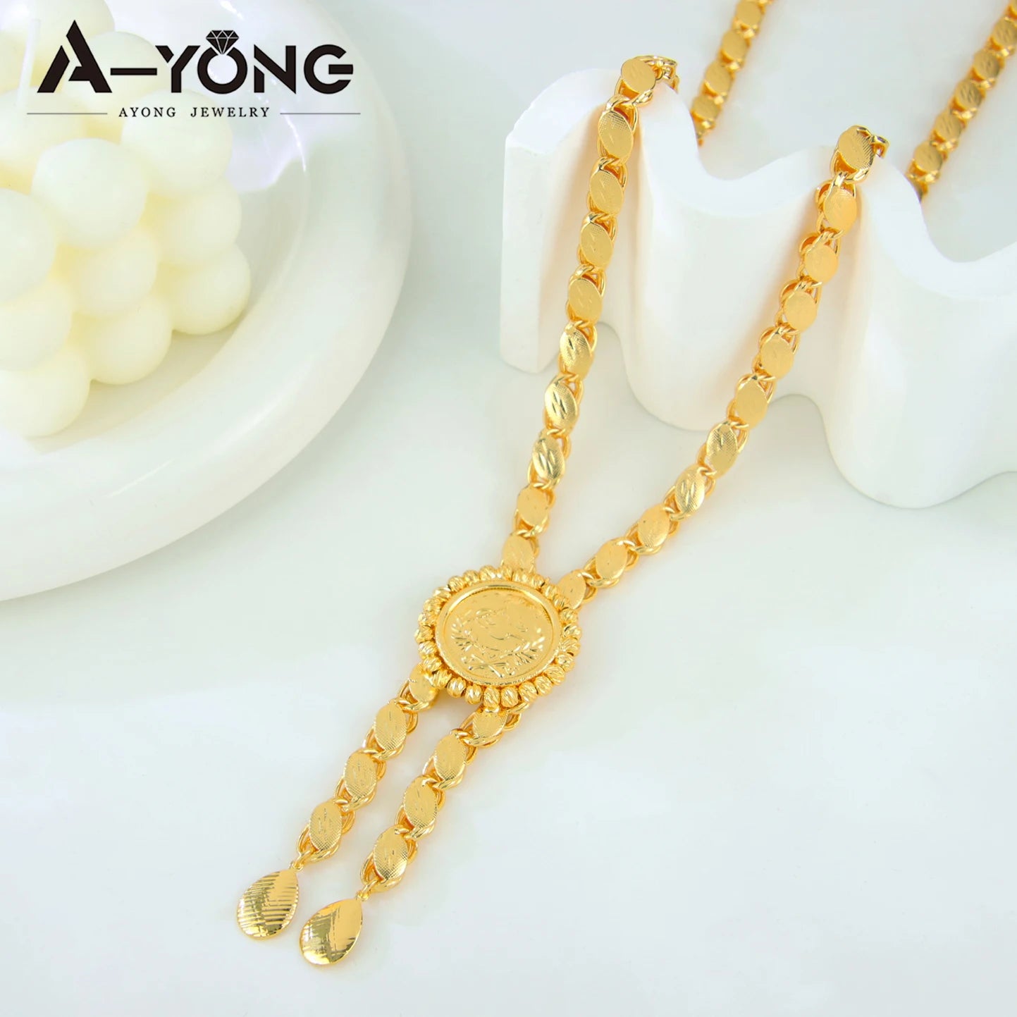 Delicate Algeria Wedding Long Necklace 21k Gold Plated Turkish Coins Charm Chokers Arabic Islamic Women Bridal Vintage Jewelry