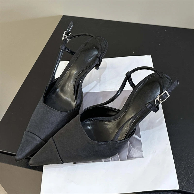 Eilyken Spring Buckle Strap Women Pumps Sandals Fashion Shallow Thin Heels Pointed Toe Slingback Mules Tacones Mujer