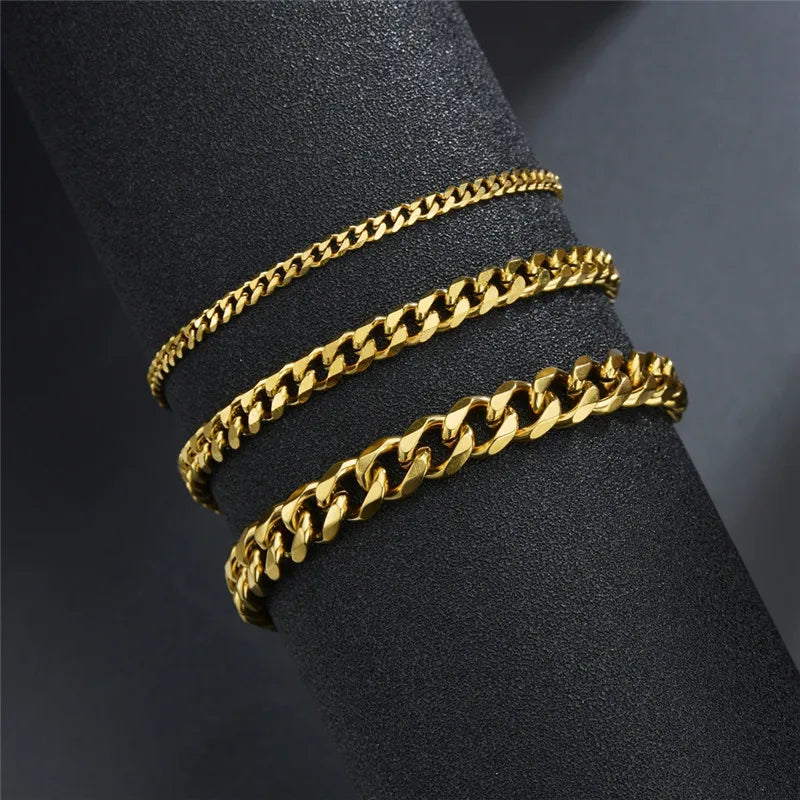 LETAPI Fashion Stainless Steel Curb Cuban Chain Bracelet for Men Women Hip Hop Couple Unisex Wrist Hand Jewelry Gift Party
