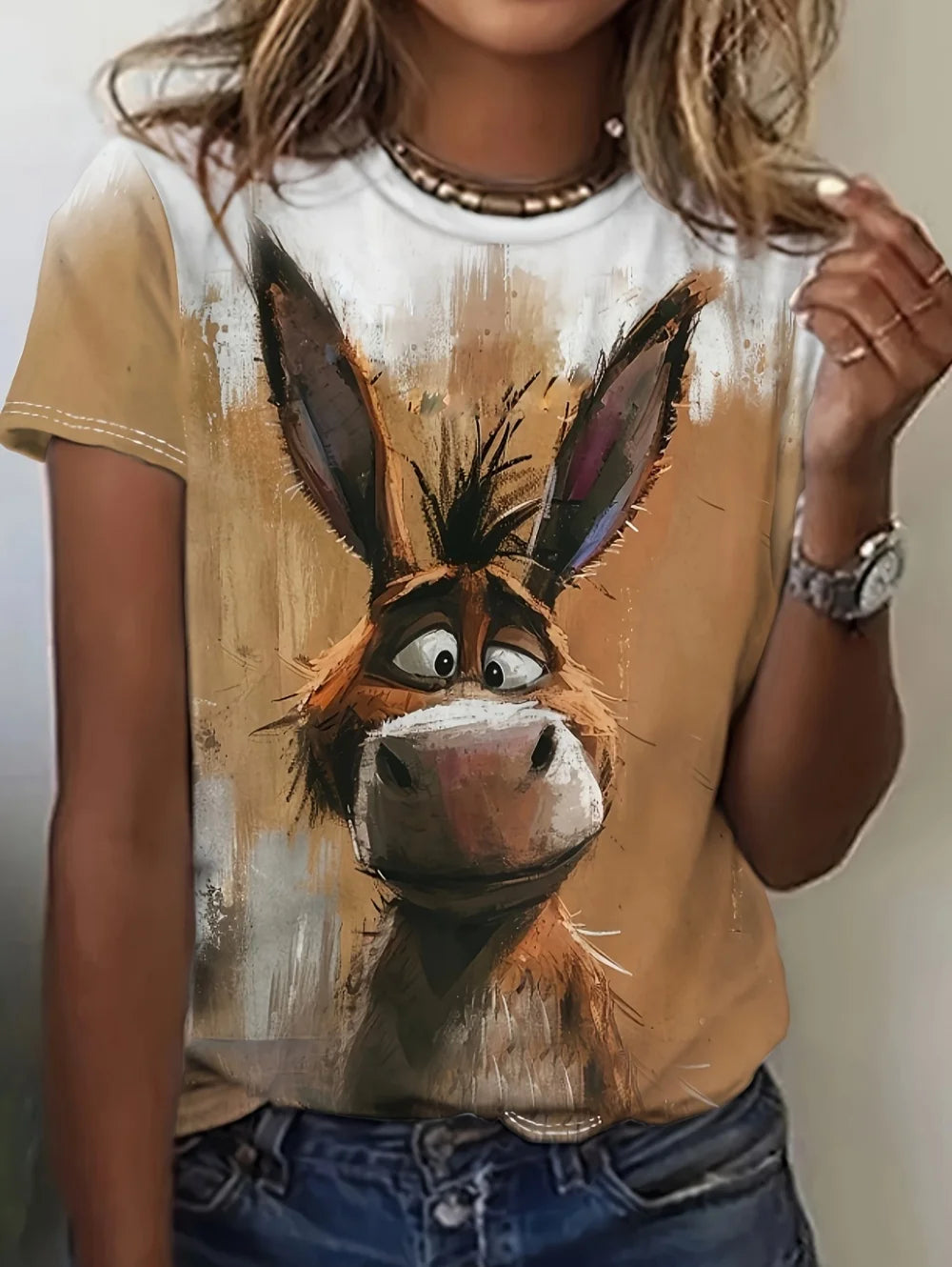 2026 New Women's Casual Short-Sleeve T-Shirt Vintage Horse Print Graphic Tee Summer Fashion High Quality Sports Women's Clothing (Copy)