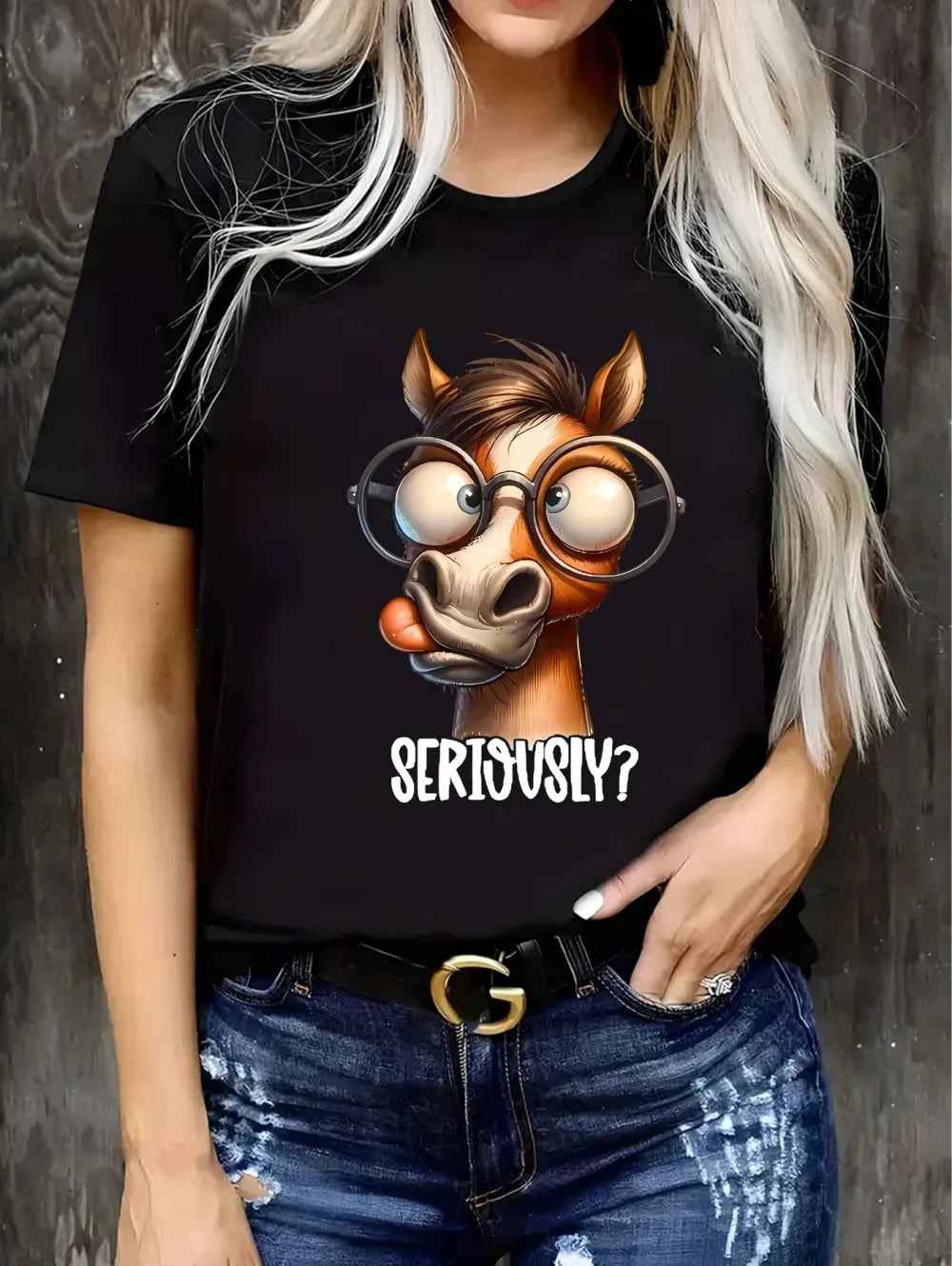 2026 New Women's Casual Short-Sleeve T-Shirt Vintage Horse Print Graphic Tee Summer Fashion High Quality Sports Women's Clothing (Copy)