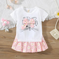 Flower Cat Print Infant Dress Summer New Girls' Baby Short Sleeve Dress Cute Girl Children'S Clothing