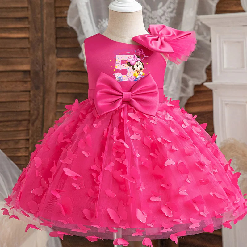 Girl Birthday Princess Dress Kid Clothes Mickey Minnie Mouse Party Outfits Evening Party Tulle Dress Wedding Wear Bowknot Dress