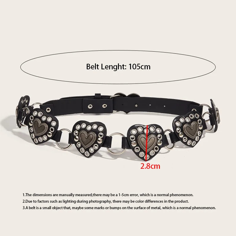 Fashionable Creative Women's Harajuku Heart-Shaped Heart Buckle Y2K Belt Female Black Pu Strap Designer Luxury Jeans Waistband.