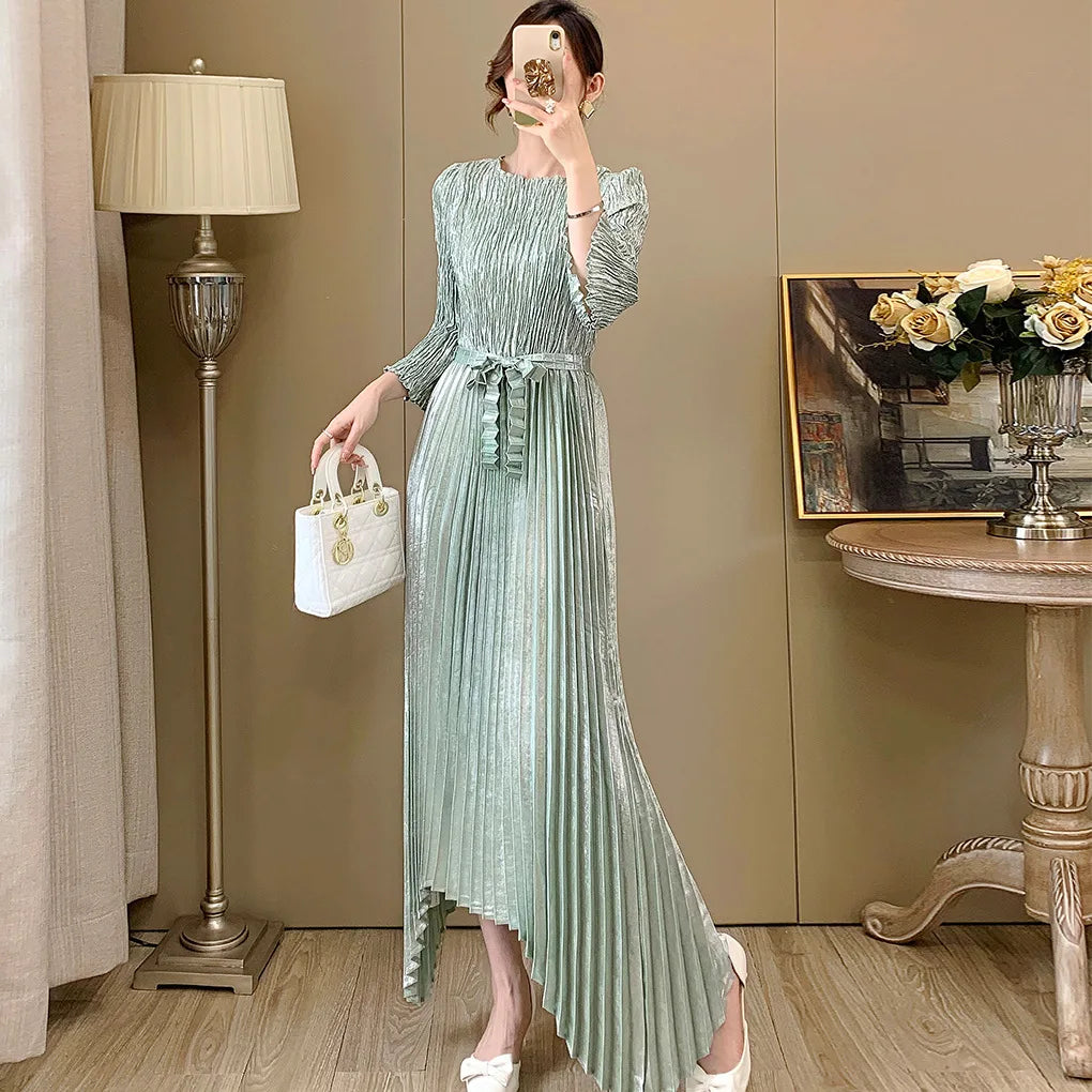 High Quality Workmanship, Versatile Women's Clothing, Irregular Lace Up Temperament, Elegant Long Dress Miyake Robe