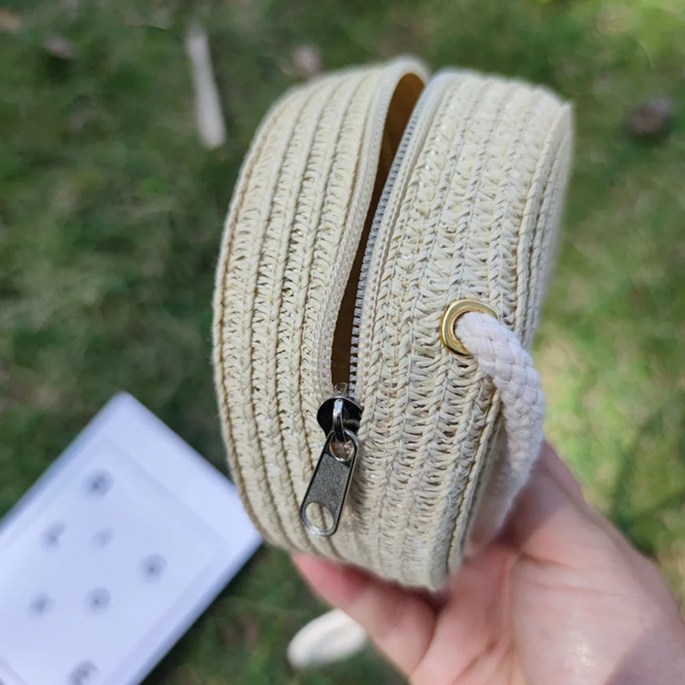 Mini Handmade Straw Crossbody Bags Summer Shoulder Messenger Handbag Baby Lovely Flower Kids Keys Coin Purse Bags for Children